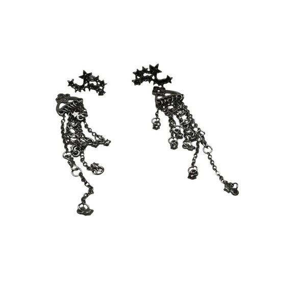 Cubic Zirconia Star Tassel Dangle‎ Drop Earrings Silver-Tone Long Chain Design - Picture 7 of 8